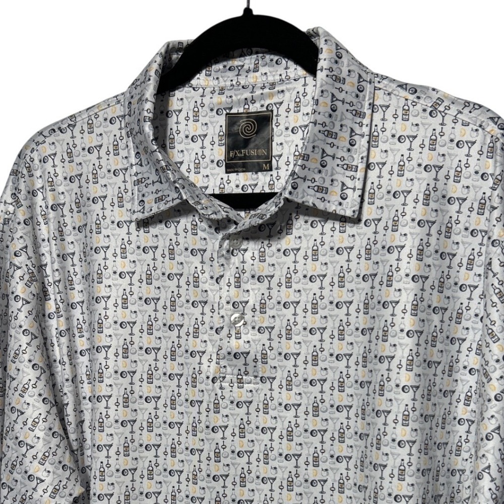FX Fusion Cocktail Print‎ Golf Polo Shirt Size Medium EUC